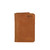 This is a monogrammed tan brown leather business card holder wallet.