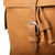 16 inch leather drawstring backpack in tobacco close up view of the belt and drawstrings