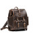 This is a dark brown leather backpack with a pocket on the front side.