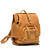 This is a tan brown leather backpack with a pocket on the front side.
