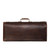 This is the back side of an extra large dark leather duffle bag. It is smooth and only shows a handle.