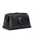 This is a black leather toiletry bag on the front side.