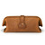 This is a tan brown leather toiletry bag from the back.