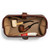 This is a red brown leather toiletry bag from the top angle full.