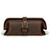This is a dark brown leather toiletry bag from the front.