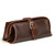 This is a red brown leather toiletry bag from the front angle.