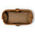 This is a dark brown leather toiletry bag from the top angle.
