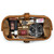 This is a tan brown leather toiletry bag from the top angle full.