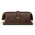 This is a red brown leather toiletry bag from the back.