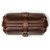 This is a dark brown leather toiletry bag from the top.