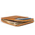 This is a tan brown leather wallet laying down flat.