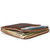 This is a tan brown leather wallet laying down flat.