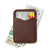 This is a red brown leather wallet standing with cash open.
