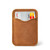 This is a tan brown leather wallet standing.