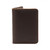 This is a thin dark brown leather wallet front.