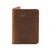 This is a thin tan brown leather wallet front.