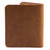 This is the back of a tan brown large bifold leather wallet.