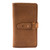 This is the front of a tan brown really large leather wallet.