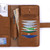 This is the inside of a tan brown really large leather wallet.