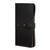 This is the side of a black really large leather wallet.
