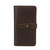 This is the front of a dark brown really large leather wallet.