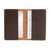 This is the interior of a dark brown leather business card holder wallet.