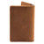 This is the back of a tan brown leather business card holder wallet.