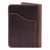 This is the back of a red brown leather passport wallet.