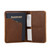 This is the inside of a tan brown leather passport wallet.