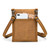This is a tan brown leather satchel that is thin from the back full.