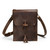 This is a dark brown leather satchel that is thin from the front.