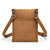 This is a tan brown leather satchel that is thin from the back.