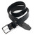 This is a black leather belt with no stitching and made with thick leather.