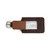This is a red brown leather luggage tag that is open to  be an ID Badge Holder.