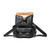 The black leather backpack opens wide and does not have zippers but clips shut instead.
