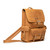 This is an image of a tan brown leather backpack on the front side. It is a three pocket backpack made of full grain leather for men and women.
