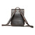 This dark brown leather backpack has two shoulder pads on the back.