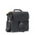 This is the side angle view of a black rounded leather satchel.