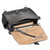This is the open view of a black rounded leather satchel.