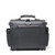 This is the back view  of a black rounded leather satchel.