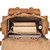 The inside of this tan brown leather backpack is lined with lighter tan pigskin leather