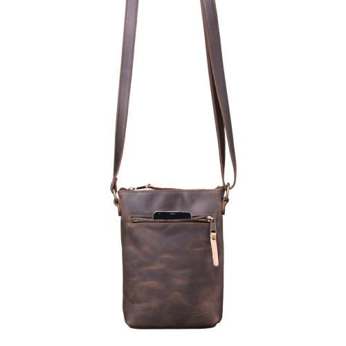 Suzette's Steals Crossbody Zipper Leather Pouch - Dark Coffee