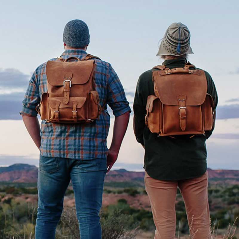 This front pocket full grain leather backpack is designed for durability, with no breakable parts like zippers or snaps, and stress spots reinforced with Polyester straps.