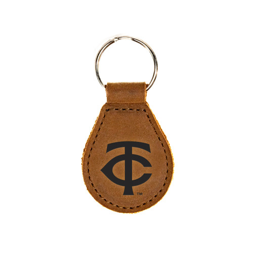 Tobacco colored leather keychain with the Minnesota Twins logo on the front. Made by Saddleback