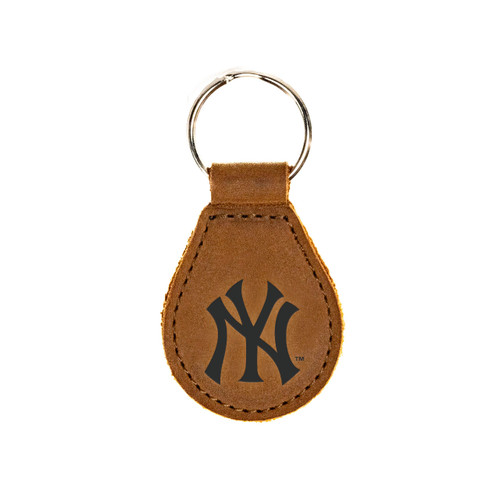 Tobacco colored leather keychain with the New York Yankees logo on the front. Made by Saddleback