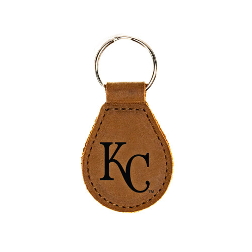 Tobacco colored leather keychain with the Kansas City Royals logo on the front. Made by Saddleback