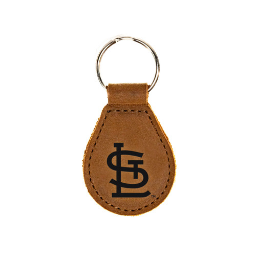 Tobacco colored leather keychain with the St. Louis Cardinals logo on the front. Made by Saddleback