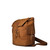 16 inch leather drawstring backpack in tobacco. Side view