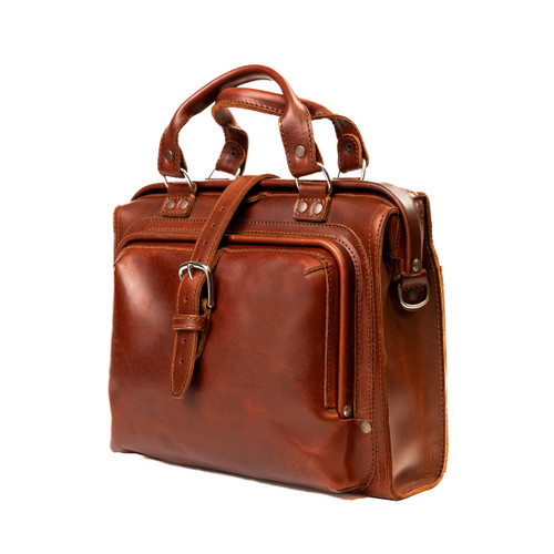 14" Front Door Briefcase in Chestnut - Angled View