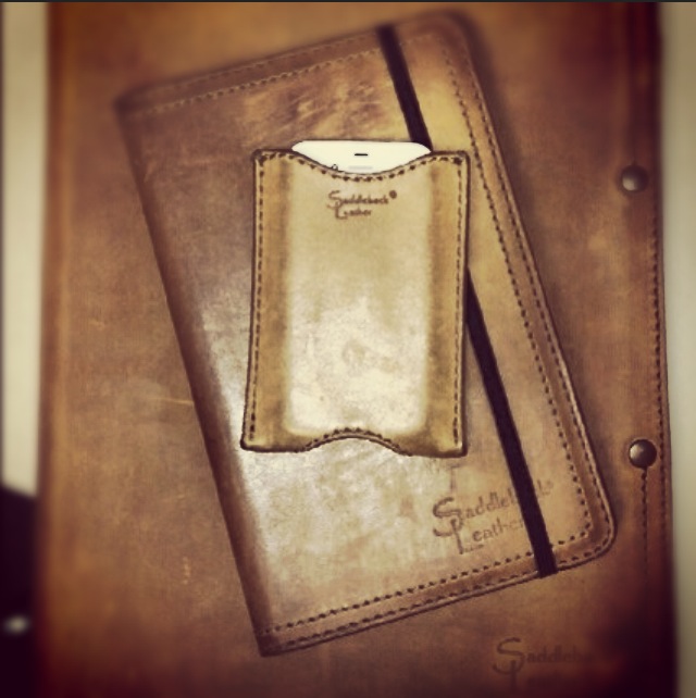 leather business card holder sleeve with a Moleskine journal cover